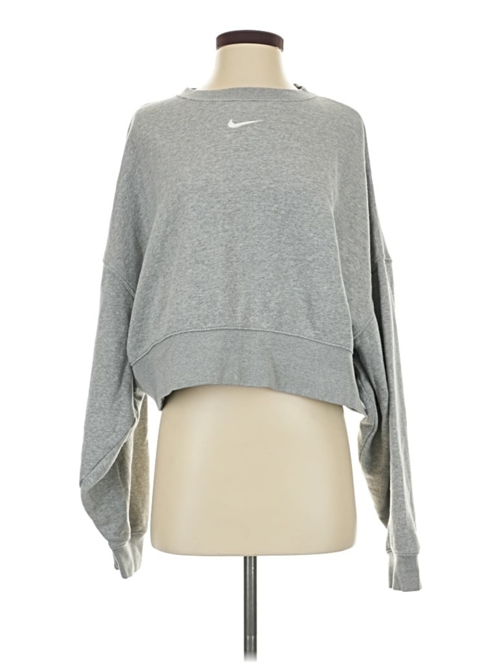 Nike Light Gray Cropped Crew Sweatshirt with Swoosh